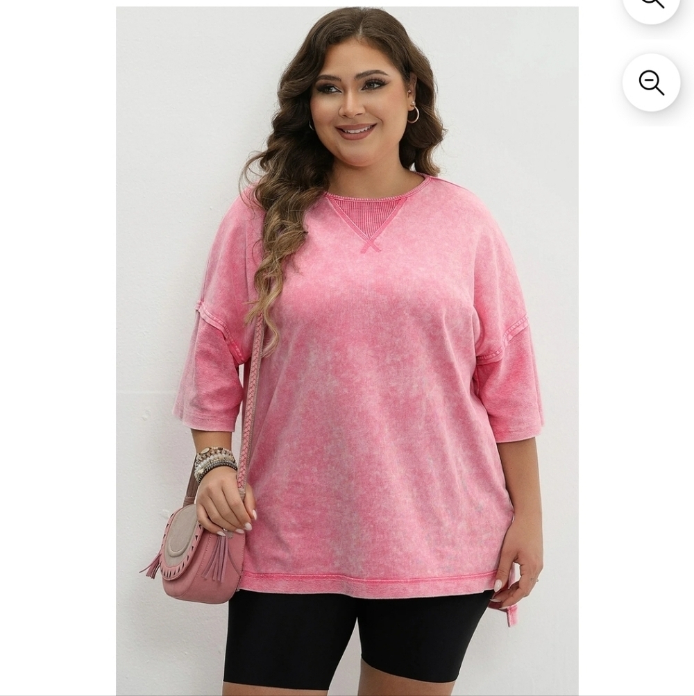 Womens Oversized Tshirts Tops Blouse Mineral Wash Exposed Seam Pink Size 2X Plus